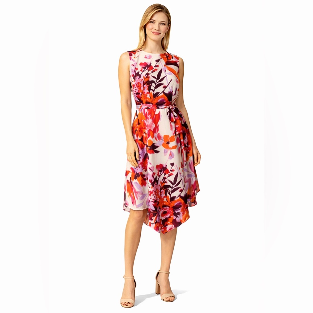 Donna Morgan Dress 10 A Line Flowy Floral Sleeveless Stretch Summer Washable